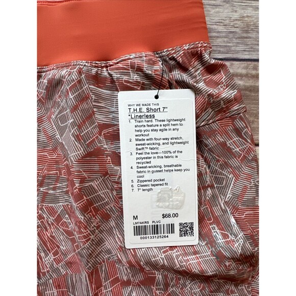 NEW Lululemon T.H.E. Short 7” Linerless Medium PLVC LM7AKRS Orange - Picture 2 of 8